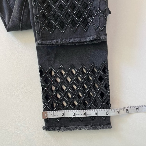 Joseph Ribkoff Cropped Embellished Hem Laser Detail Black Denim Jean - Picture 12 of 13